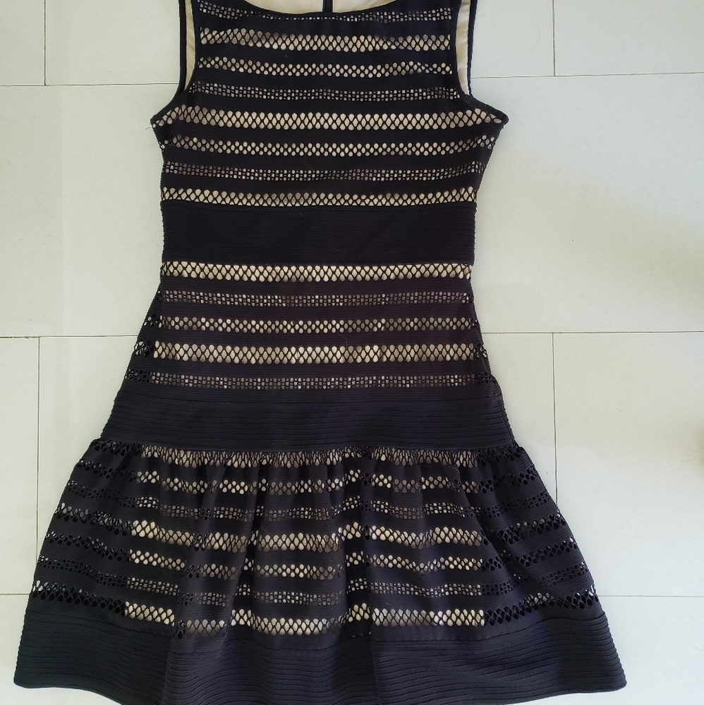 Black/Nude Drop waist party dress